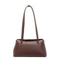 Bolso de hombro minimalista en cuero PU marrón oscuro con acabado brillante y correas finas - Marrón