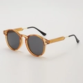 Retro runde Bernstein Sonnenbrille mit Goldmetallbügeln und dunkelgrauen UV-Gläsern - Transparent Orange Rahmen Grau Linse