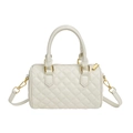 Elegante borsa Boston trapuntata beige con cerniera dorata e tracolla rimovibile - Bianco Sporco