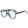 Retro piloten zonnebril met schildpadmontuur en lichtblauwe glazen in een vierkante stijl - Schildpad Frame Blauwe Lens