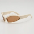 Retro-futuristic kids sunglasses with cream white frame and brown tinted lenses - Rice White Frame / Tea Lens