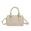 Beige quilted Boston bag with golden hardware and adjustable strap for women - Light Gray