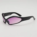 Kids Y2K sports sunglasses in glossy black frame with purple pink gradient lenses - Black Frame Pink Lens
