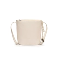 Chic beige bucket bag in pebbled leather with woven knot detail and metal charm - White