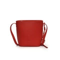 Rote Beuteltasche aus Leder mit Litschi-Muster, dünnem Schultergurt und goldenem Logo - Rot