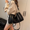 Large black suede hobo bag with gold hardware and leather straps in Boston style - Black