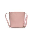 Rosafarbene minimalistische Beuteltasche aus Leder mit Herzanhänger und Knotendetails - Rosa