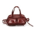 Dark red glossy leather handbag with bow detail and adjustable shoulder strap - Red