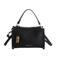 Minimalist black pebble leather square handbag with top handle and gold hardware - Black without Pendant