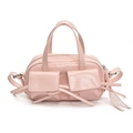 Chic light pink crossbody handbag with double front pockets and decorative ribbon bow - Pink