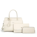 Set da 3 pezzi borsa a mano in pelle beige con stampa coccodrillo e logo in metallo - Set da 3 pezzi / Bianco Sporco