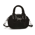 Mini black velvet handbag with silver metal bow and detachable crossbody strap - Black