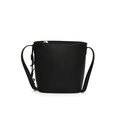 Minimalistische schwarze Beuteltasche mit Lychee-Leder und Silber-Reißverschluss - Schwarz