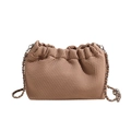 Brown woven crossbody cloud bag with silver chain strap and spherical charm detail - Khaki