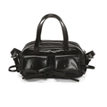 Glossy black retro handbag with front bow pockets and spacious boston style design - Black