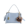 Bolso Boston azul claro de cuero sintético granulado con un lindo peluche marrón - Azul