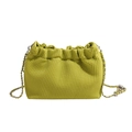 Lime green woven shoulder bag with chain strap and cloud-style pleated design - Green
