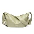Pale green crinkled PU leather tote bag with wide shoulder strap and gold hardware - Light Green