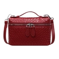 Red woven texture crossbody bag with silver hardware and top handle on white background - Red