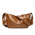 Chic brown glossy leather tote bag with pleated texture and adjustable strap - Yellow Brown