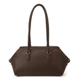 Minimalistische dunkelbraune Bowling-Tasche aus Leder mit langen Schultergriffen - Braun