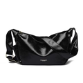 Glossy black wrinkled leather shoulder bag with white text and gold hardware - Black