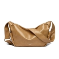 Chic tan pleated leather half-moon crossbody bag with wide knotted strap for women - Khaki