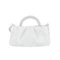 Elegant white pleated cloud handbag with vintage pearl handle and gold hardware detail - White