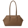 Schicke braune Bowling-Tasche aus genarbtem Leder mit Silber-Hardware und Schultergurten - Grau