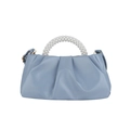 Light blue pleated cloud handbag with elegant pearl handle and gold hardware detail - Blue
