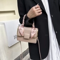Beige mini crossbody bag with crocodile embossed flap and silk scarf on handle - Khaki