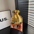 Golden money-bag evening clutch in shiny metallic finish with chain strap - Gold