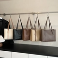Grandi borse tote minimaliste in ecopelle in cinque colori versatili per le donne - Bianco Sporco
