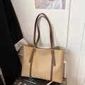 Borsa tote vintage beige capiente con manici marrone scuro per l'uso quotidiano - Cachi