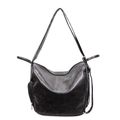 Minimalistische schwarze PU-Schultertasche mit großem Fassungsvermögen und Seitenreißverschluss - Schwarz