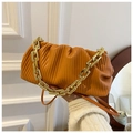Bright orange ruched cloud bag with chunky gold chain strap and leather crossbody belt - One Size / Orange