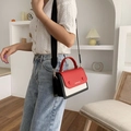 Three-tone color block crossbody bag with wide shoulder strap and gold hardware - Red