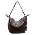 Dunkelbraune große Schultertasche aus Kunstleder mit Vintage-Textur und Seitentaschen - Braun