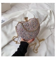 Elegante borsa da sera a forma di cuore con paillettes colorate e cornice dorata - Bianco