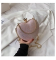 Pochette da sera a cuore glitter rosa con chiusura in cristallo e catena dorata - Rosa