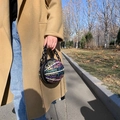 Spherical basketball shaped crossbody bag with colorful street art graffiti and chain strap - Black