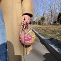 Pink basketball shaped crossbody bag with colorful graffiti and chunky chain - Gold