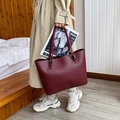 Large capacity wine red matte leather tote bag with slim shoulder straps - Red