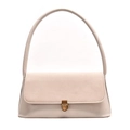 Borsa sottobraccio beige retrò con patta in pelle scamosciata e chiusura dorata - Bianco