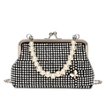 Elegante zwarte strass clutch met parelhandvat en vlinderaccent in een witte afwerking - Melkwit