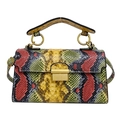 Chic multi-color snake skin textured small square crossbody bag with gold buckle - Yellow