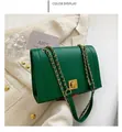 Green leather crossbody bag with vintage gold chain strap and square lock - Green