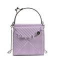 Lavender square handbag with radial texture, silver round metal handle and thick chain - Purple