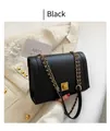 Minimalist black leather chain bag with golden square lock and leather strap - Black