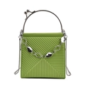 Grass green quilted square handbag with silver round handle and metallic chain strap - Green